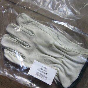 Leather Drivers Gloves Cowhide Full Finger Shirred Slip-On Medium Off-White (?)